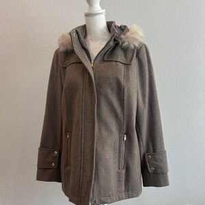 a new day Tan Utility Jacket with Faux Fur Hood
